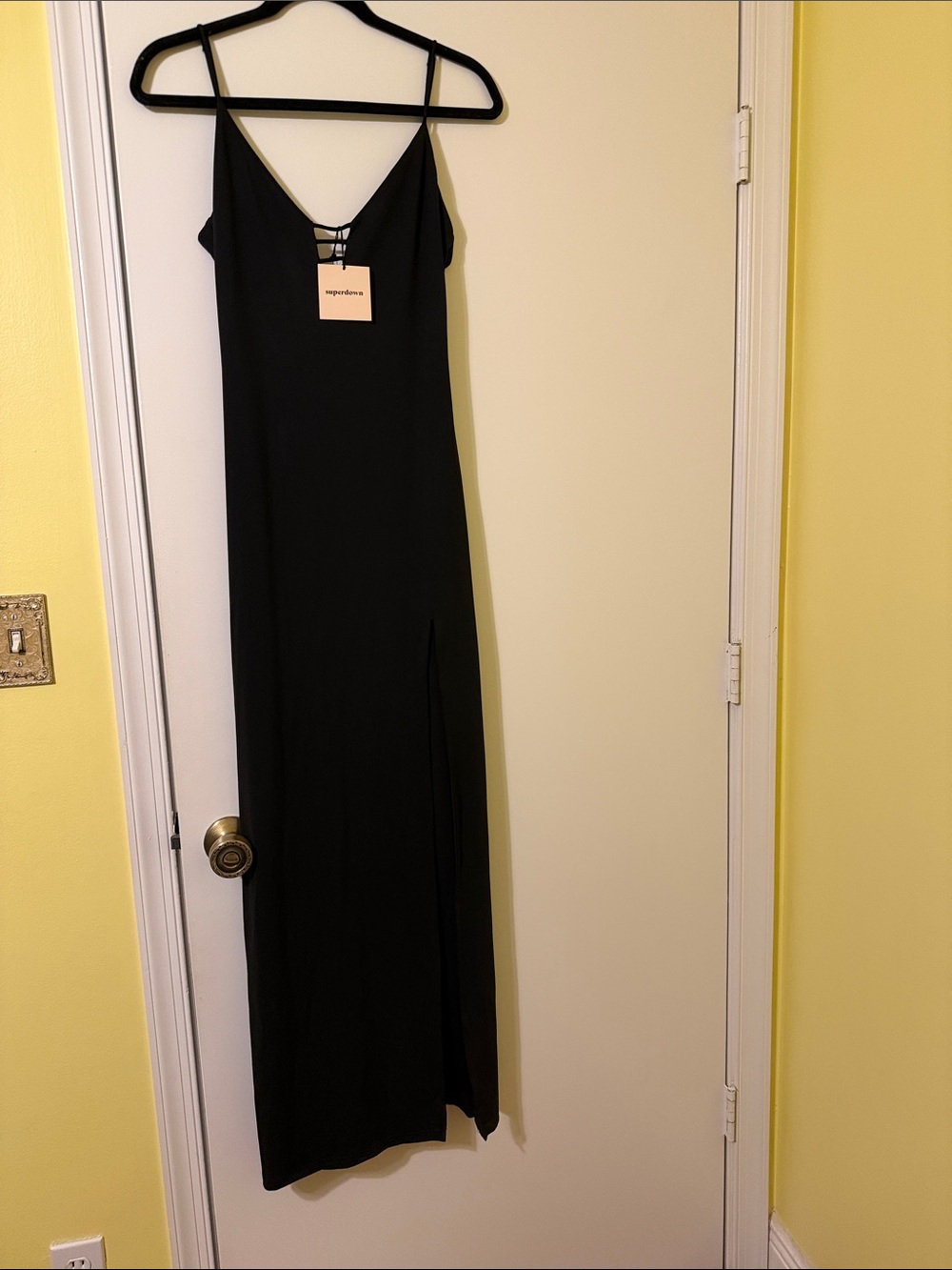 superdown Black Maxi Slip Dress with Side Slit